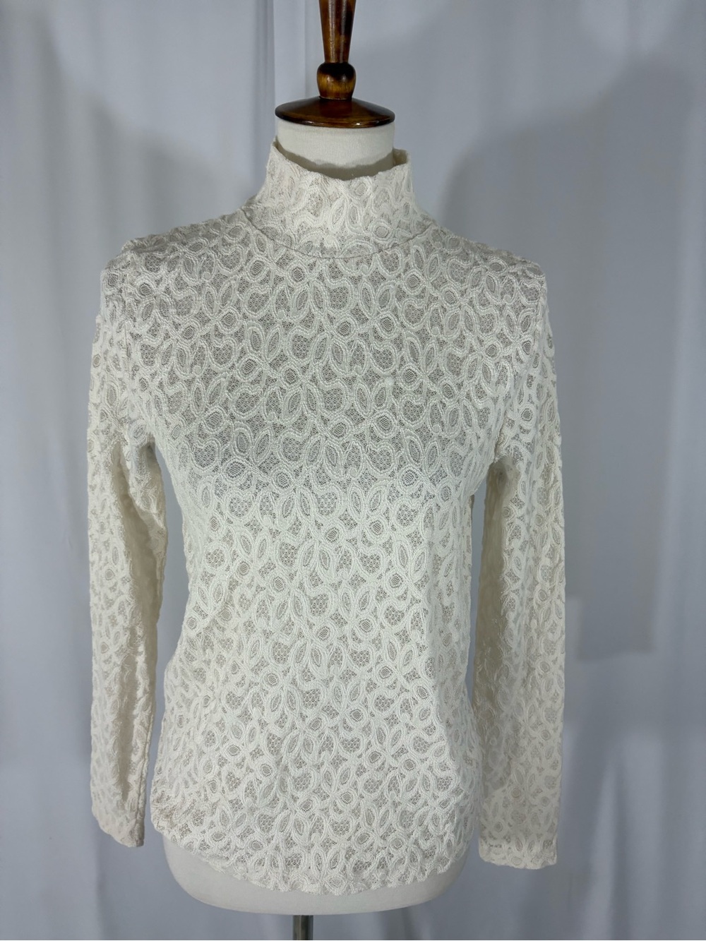 LOFT Ivory Lace Turtleneck Long Sleeve Top